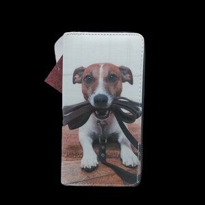 Faux Leather Zip Around Wallet Double Sided Jack Russell Puppy Dog Print